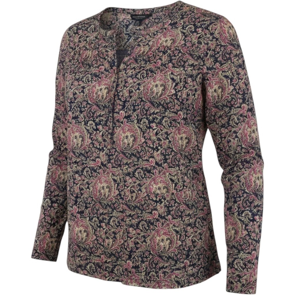 Lucky Brand Paisley Henley Blouse Cotton Modal Size Medium Bohemian Pink Navy